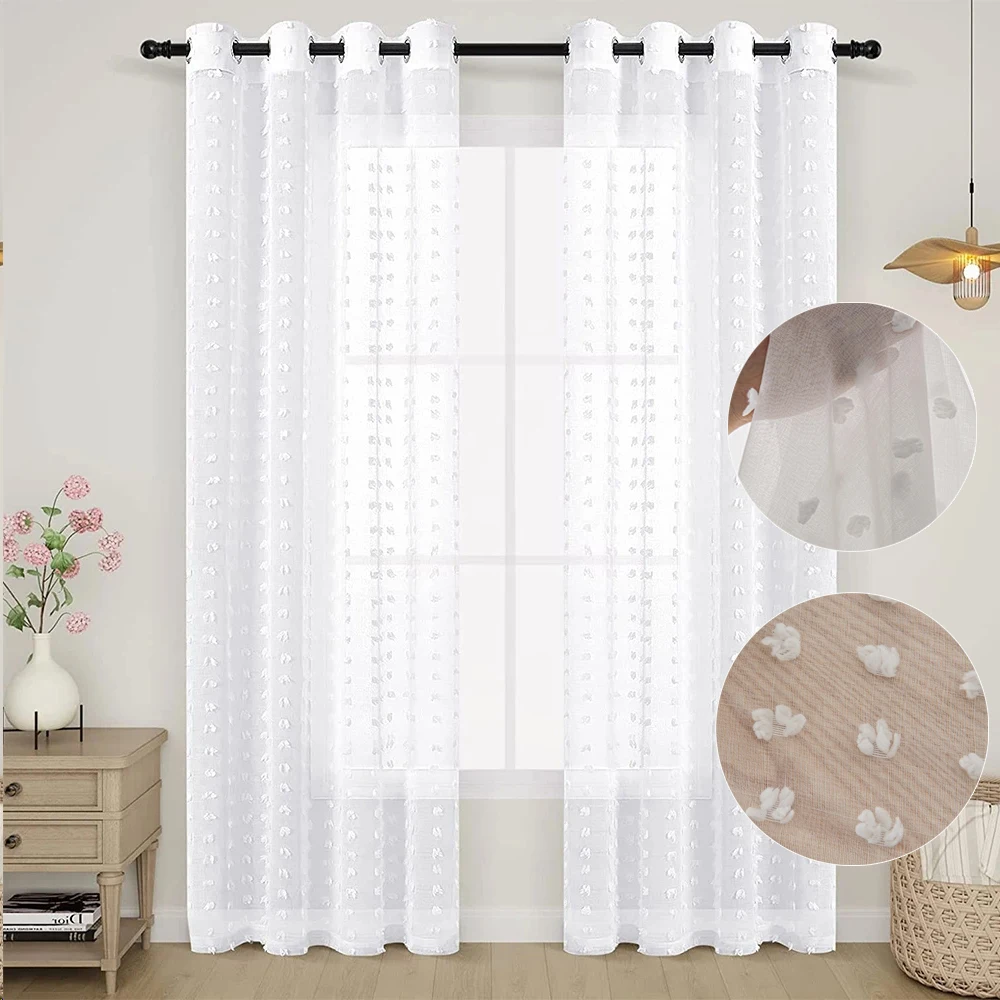 

New Modern White Curtains Living Room Sheer Tulle Bedroom Dining Room Voile Curtains Kitchen Door Cute Voile Drapes with Pom Pom