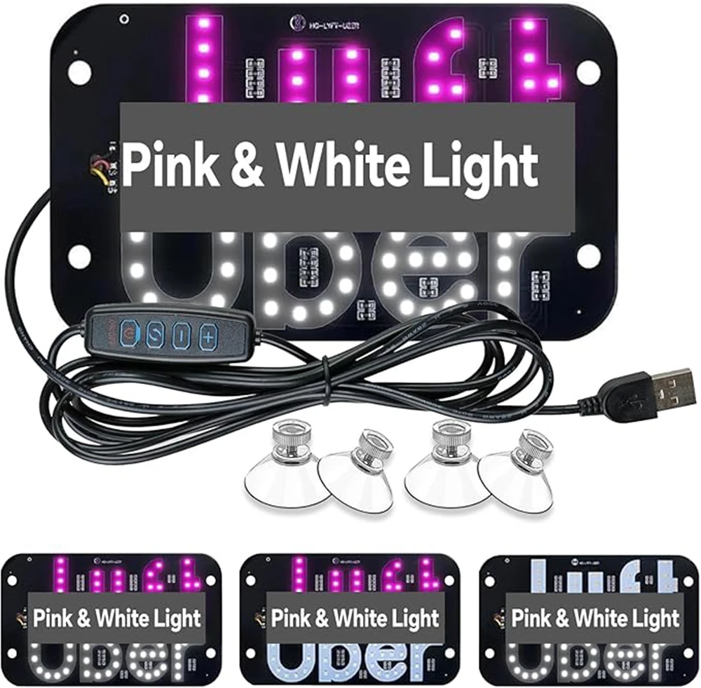 

LED Light Signs for Car Taxi Windshield Sign with Suction Cups USB Decal for All Vehicles with white Blue pink