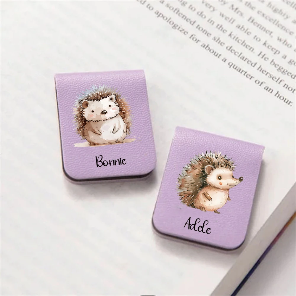 1pc Name Bookmark with Hedgehog ,Custom Leather Hedgehog Bookmark,Personalized Magnetic Bookmark,Book Lover Birthday Gift