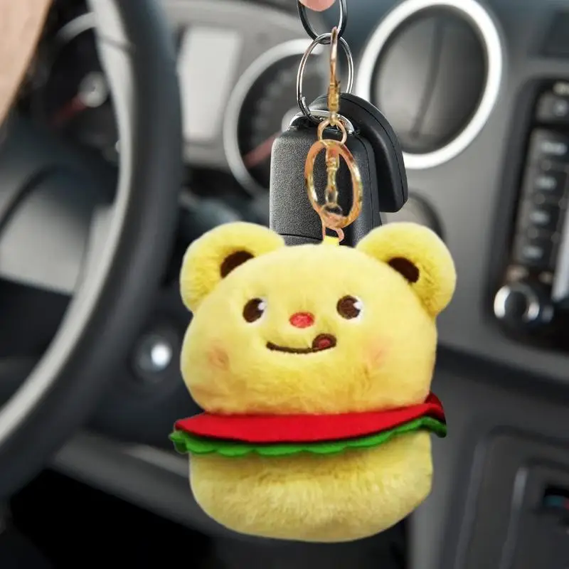 Cute Bear Keychain Funny Cartoon Plushie Stuffed Hamburger Bear Purse Pendant Keyring Stuffed Animal Plush Keychain for Kids