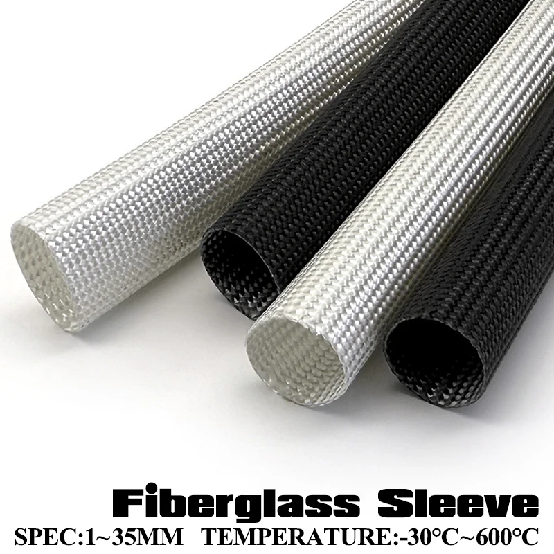 10/20/30/50/200M Insulator Fiberglass Heat Shield Sleeve black/white Flame Retardant 600Deg.C Fire Resistant Tubing ID 1-10mm