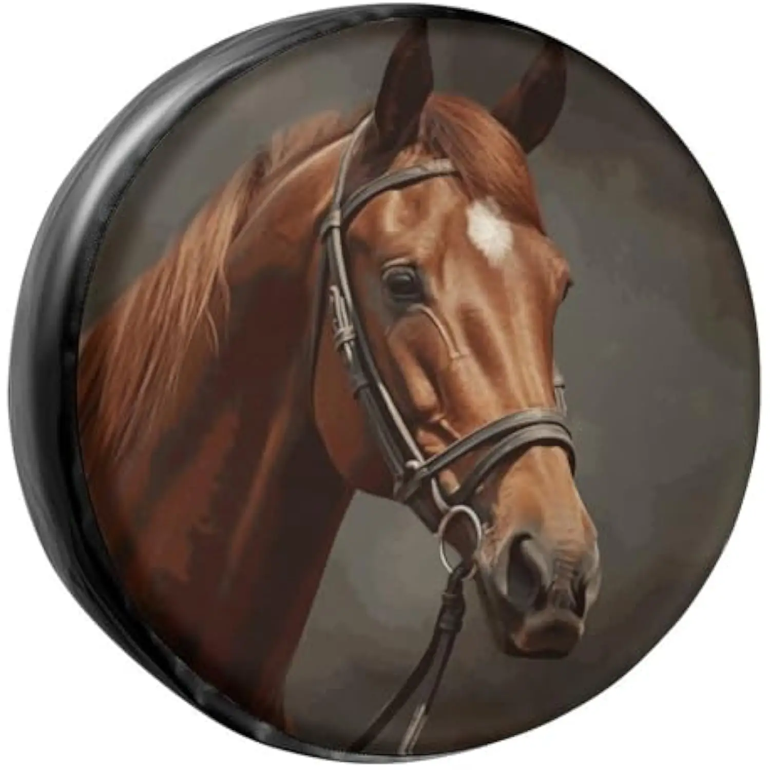 

Chestnut Horse Portrait Spare Tire Cover Durable PU Leather Protector for RV SUV Truck Trailer Camper