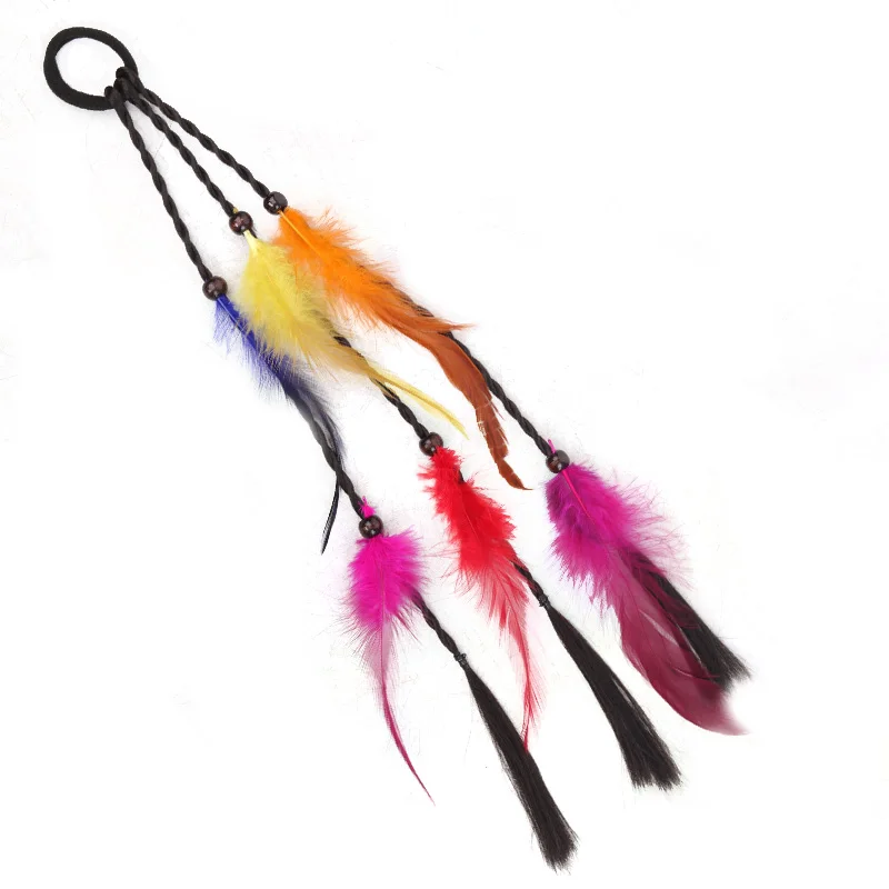 Boho Feather Hair Extension Elastic Band Indian Tribal Hippie Hair Rope Headband Festival Hair Accessories Hairpiece Synthetic
