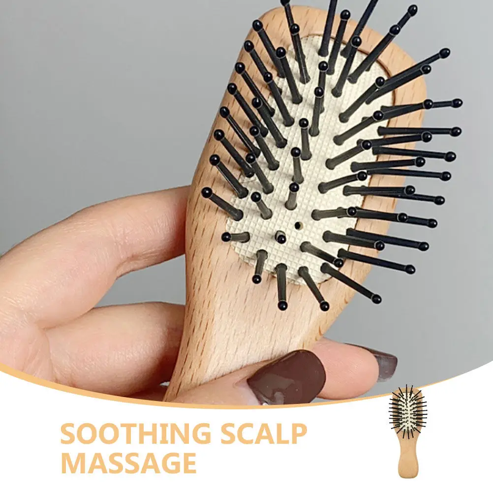 Compact Detangling Hair Brush Lightweight Wooden Handle Smooth Bristles for Children Travel Styling Home Daily Use Pocket Size