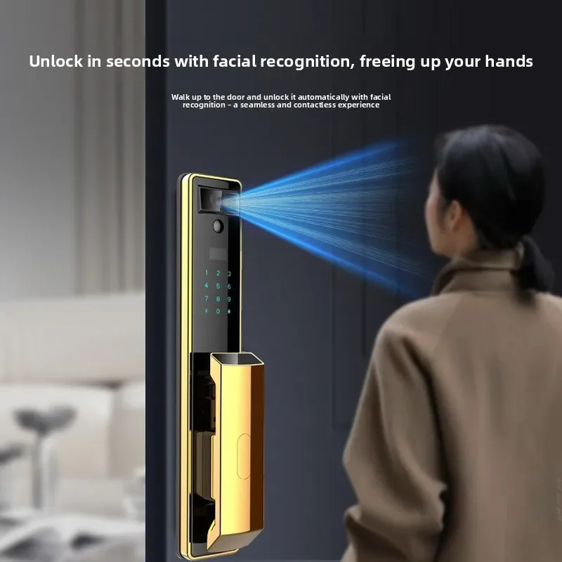 Luxury villa fingerprint lock 24K electroplated gold 3D face lock, household password lock