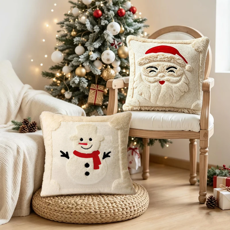 Christmas Throw Pillow Covers Decorative Plush Santa And Snowman Pillowcases, Suitable for Sofa Bed, Living Room Home Decor