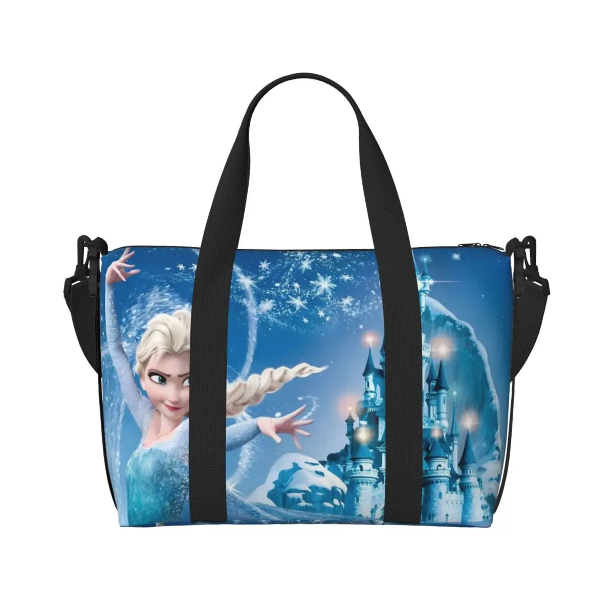 

Custom Frozen Anime Tote Bag for Women Big Capacity Elsa Cartoon Movie Beach Gym Travel Bags