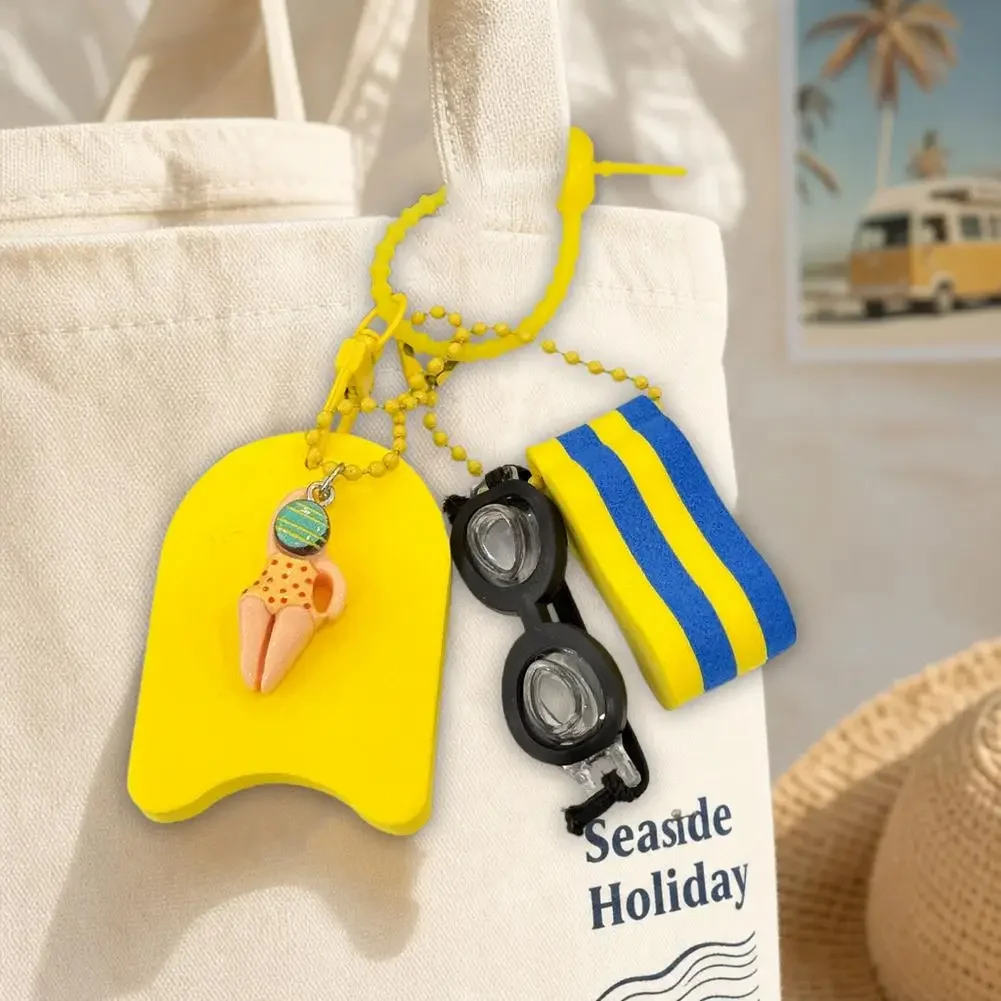 1PCS Cartoon Girls Boys Swimming Keychain Summer Swimming Pool Float Board Glasses Keyrings Pendant Charm Accessories Party Gift