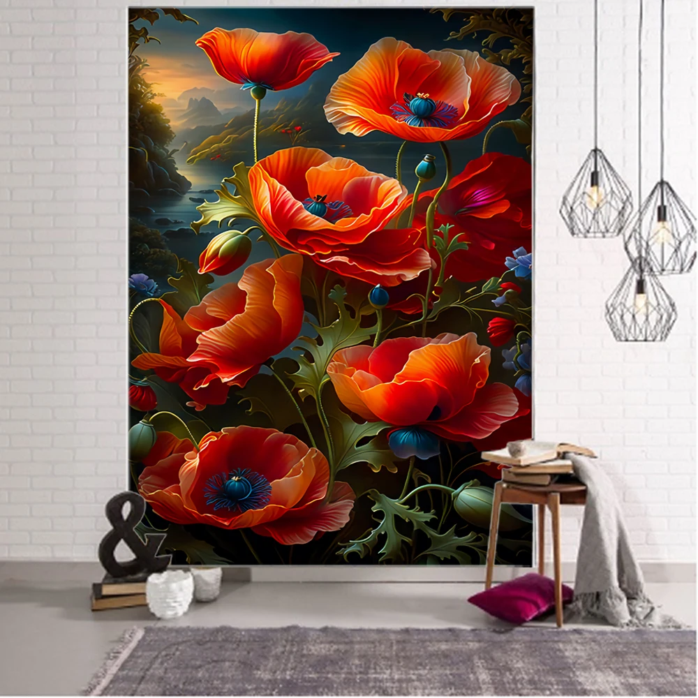 Beautiful flower background decoration tapestry, sunshine flower landscape tapestry, home background decoration