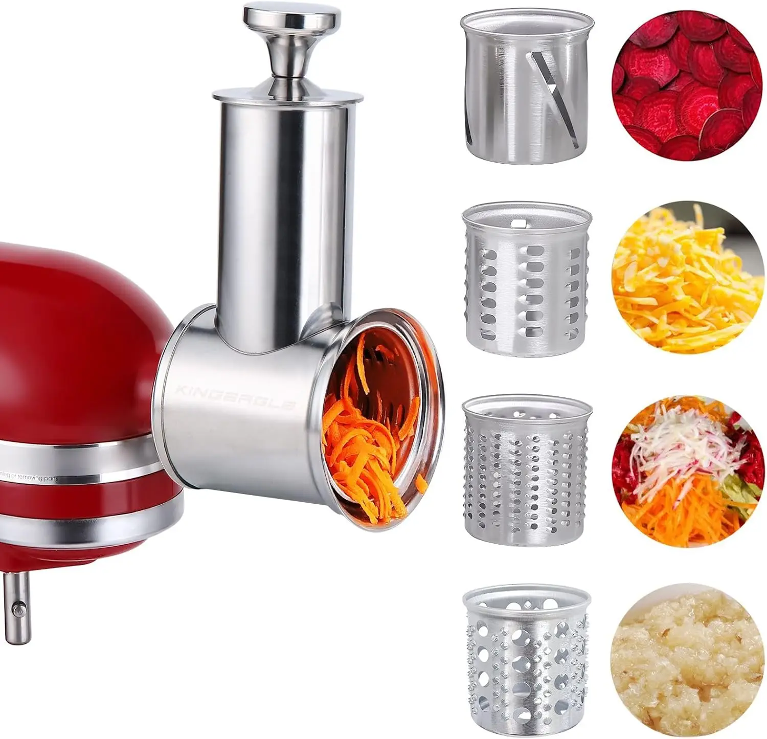

Large Stainless Steel Slicer Shredder Attachment for KitchenAid Mixers, Dishwasher Safe Vegetable Cheese Grater with 4 Blades