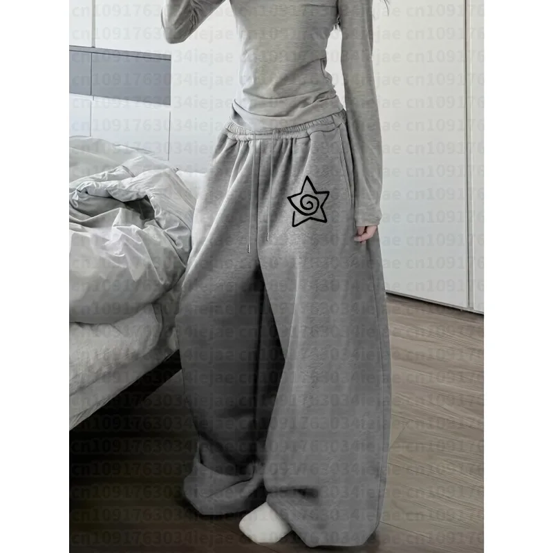 Women's Kid Retro Street Style Sweatpants - Five-Pointed Star Spiral Pattern Versatile Autumn and Winter Trousers