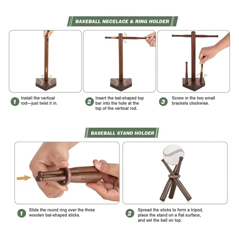 AT43-support d'anneau de Baseball et de collier goutte à goutte, présentoir d'anneau de Baseball ou de Softball en bois avec support de Baseball