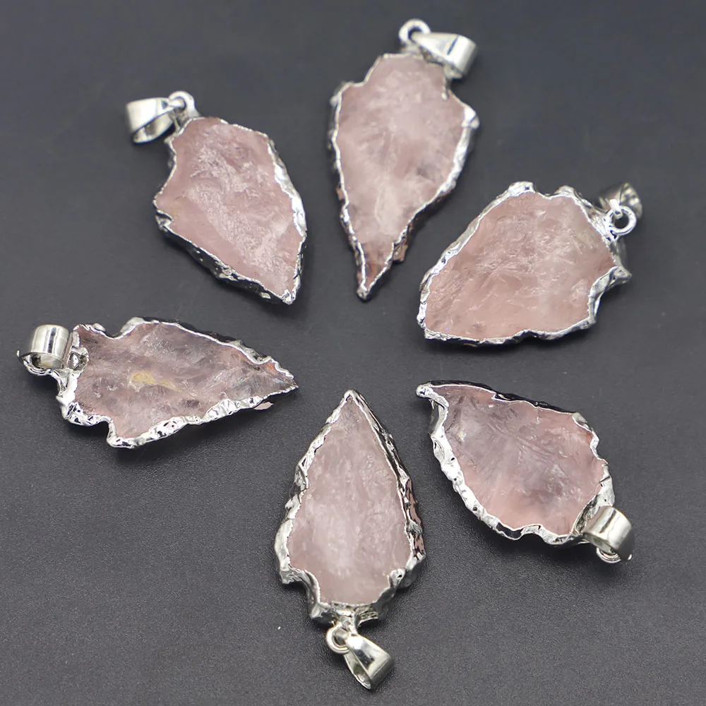 

Hot Natural Raw Ore Gems Rose Quartz Reiki Crystal Stone Pendants Arrowhead Charm Healing for Necklace Women Jewelry Making 6pcs