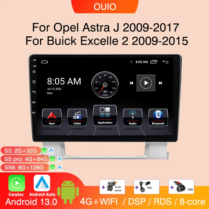 Android 13 Radio For Opel Astra J 2009-2017 For Buick Excelle 2 2009-2015 Car stereo Multimedia Player Carplay Auto GPS navi