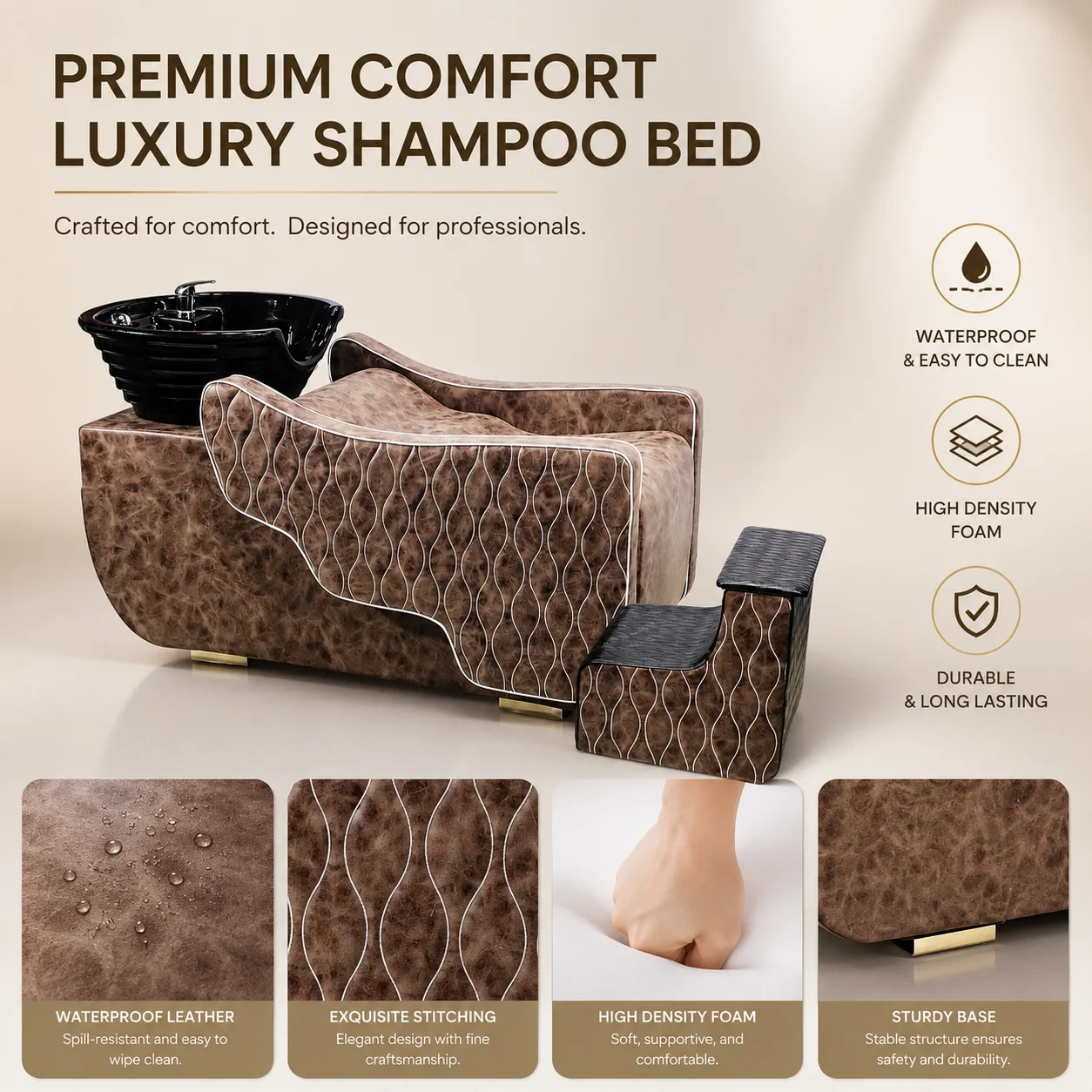 Luxury Shampoo Backwash Unit Salon Shampoo Bed Professional Hair Washing Station Ceramic Basin With Footrest Chair