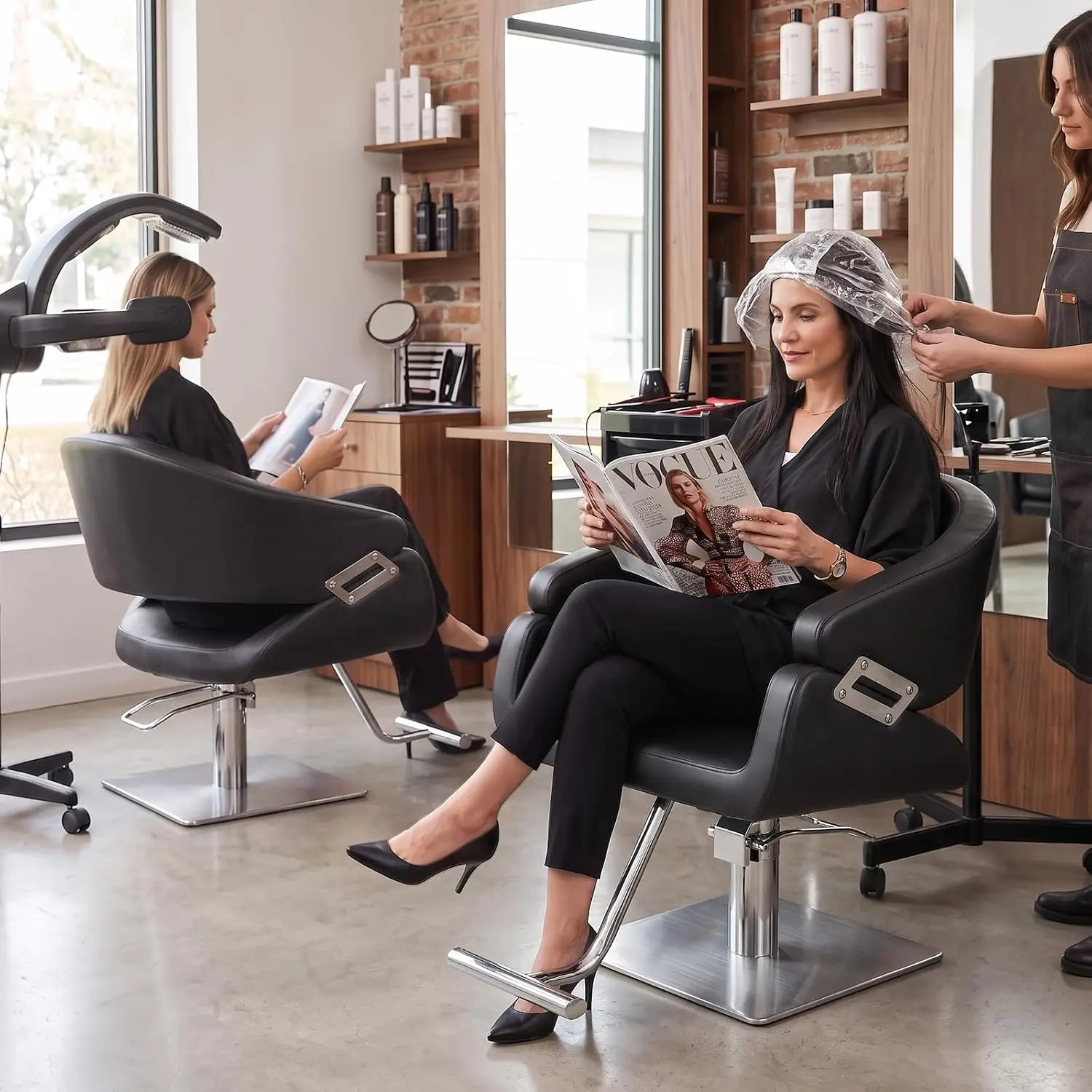 Professional Barber Chair Stainless Steel Base Modern Curved Design Salon Furniture, Customized