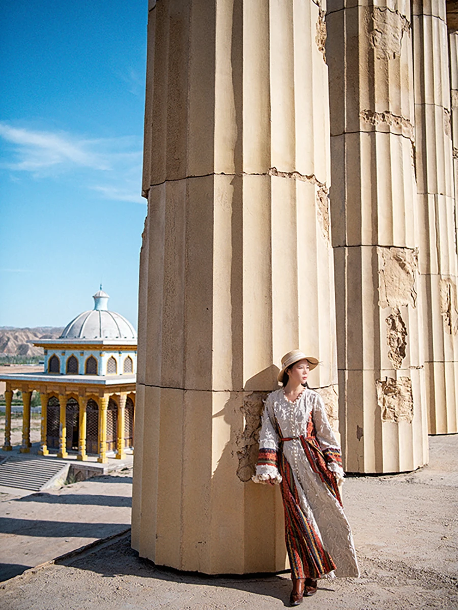 

TIYIHAILEY-Women's Long Maxi Dress, Cotton Linen, Flare, Full Sleeve, Belt, Vintage Tassels, Autumn, Winter Fashion