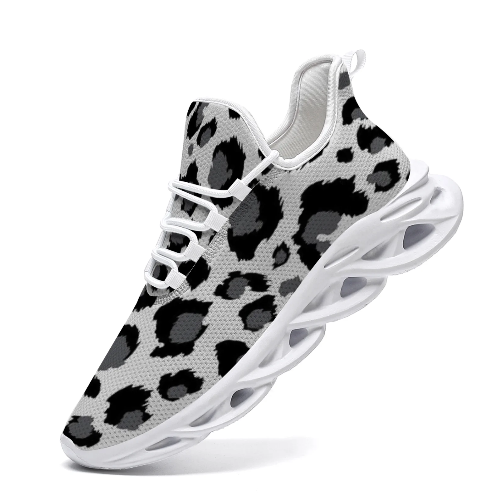 

Customizable black leopard print men's and women's casual sports shoes, lightweight and breathable running shoes