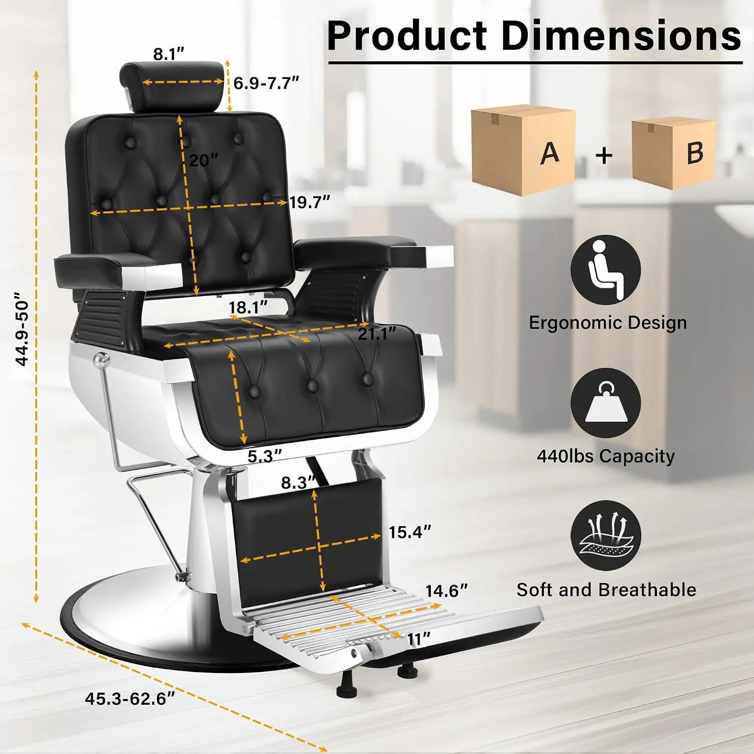 Heavy Duty Barber Chairs for Barbershop, Reclining Salon Chair Hydraulic, Customized
