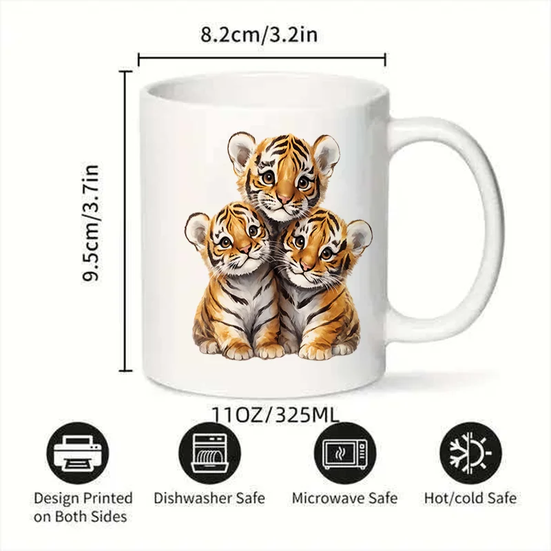 Cute Tiger Cubs Colorful Print Ceramic Coffee Mug 11oz 350ml Personalized Custom Mug Microwave Safe Cute Aesthetic Mug Birthday