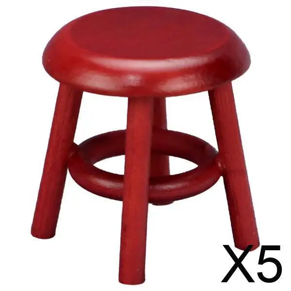 

1 12 Miniature Furniture Set Handmade Red Wood Stool Model for Dollhouse Living Room Decoration Scene