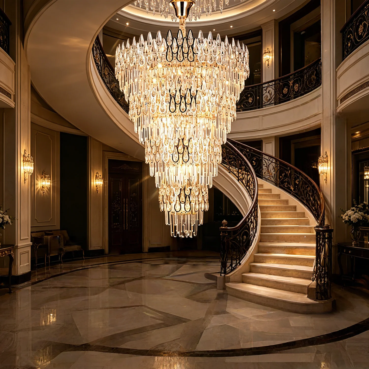 Duplex Building Living Room Chandelier Building Stairway Long Chandelier Villa Hollow Post Modern Light Luxury Crystal Lamp LED