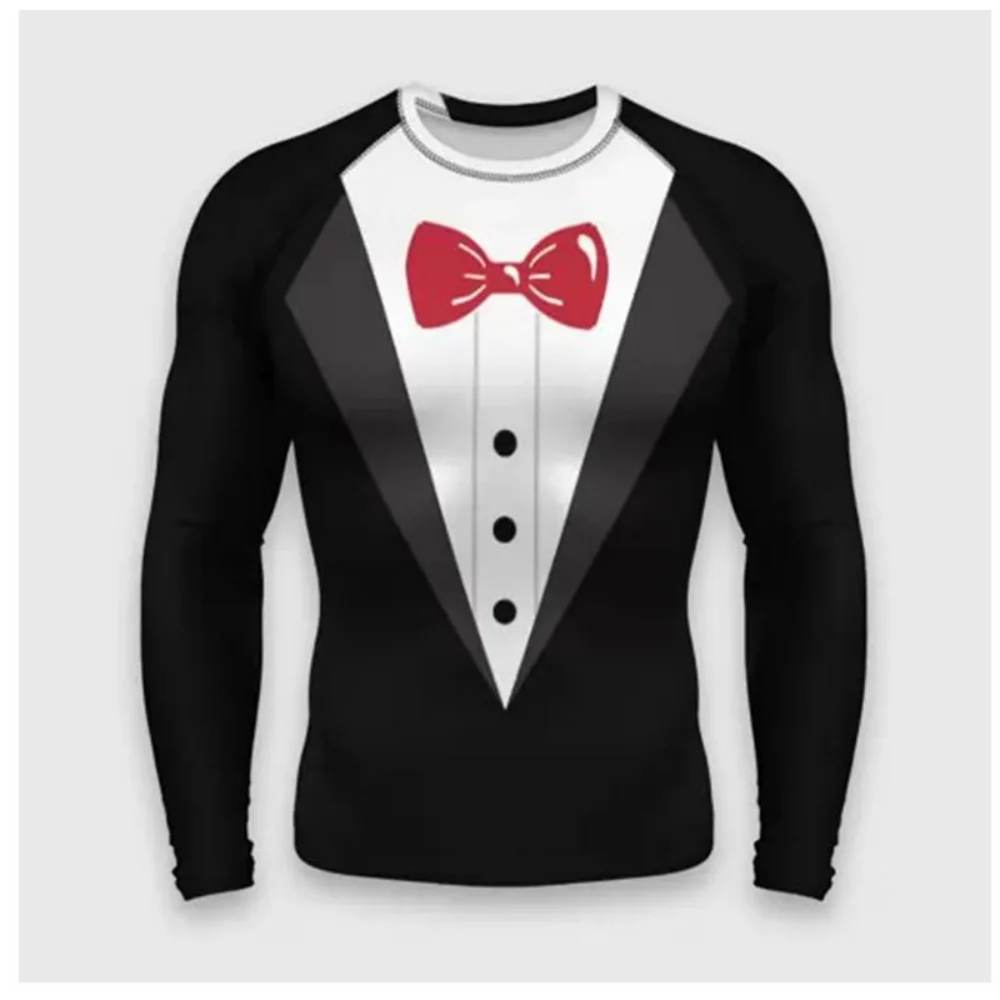 تي شيرت بدلة واقعية سهرة ثلاثية الأبعاد طباعة الرجال كم طويل تي شيرت قمة الموضة غير رسمية البلوز تنفس الشارع الشهير تأثيري الملابس