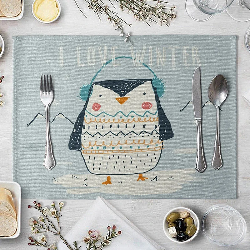 Children's Cute Animal Style Pattern Placemat Cotton Linen Fabric Table Mats Family Dinner Tableware Kitchen Table Mat 30X40cm view 4