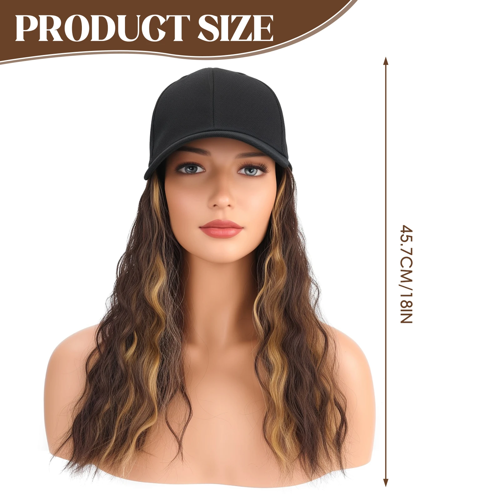 Boné de beisebol peruca de cabelo sintético ondulado de 18 polegadas com penteado moderno para mulheres festa ao ar livre uso diário