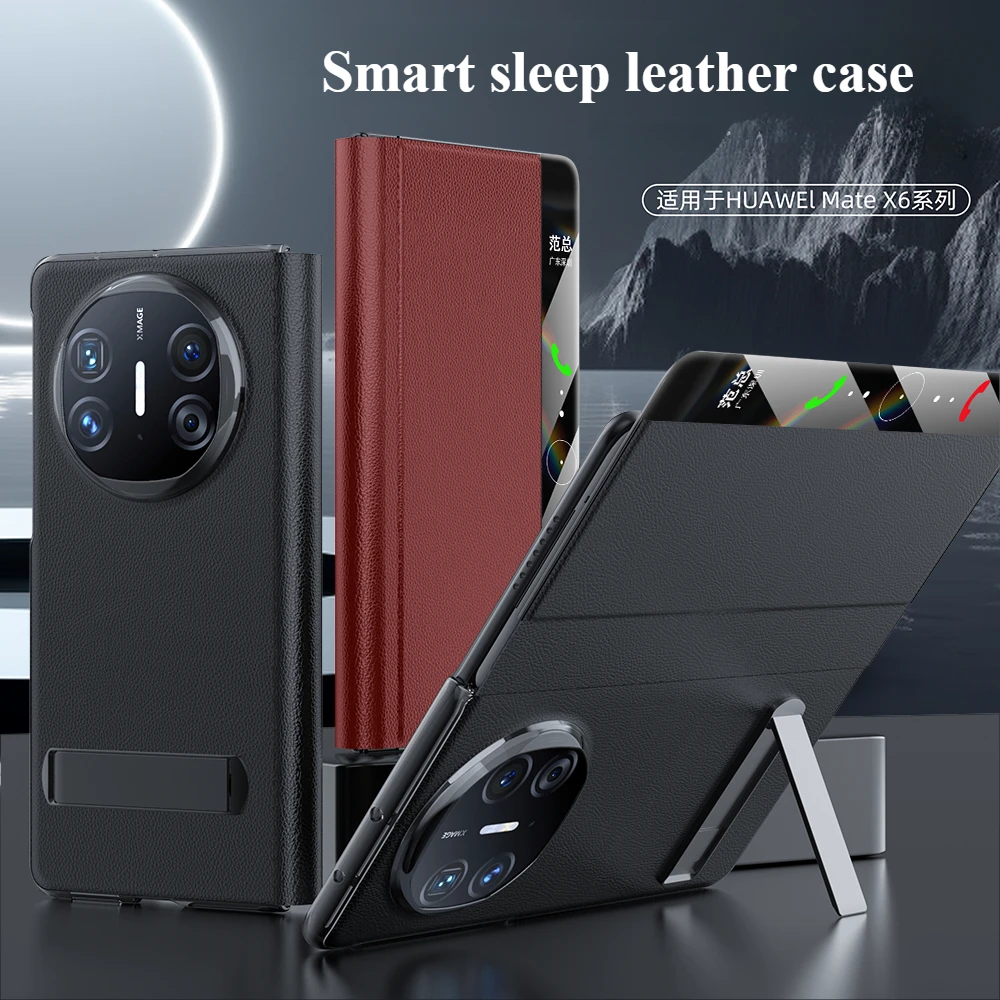 

For Huawei Mate X6 Case Luxury Leather Metal Stand Folding Cover For Huawei Mate X 6 Camera Protection Bumper MateX6 Shell Funda