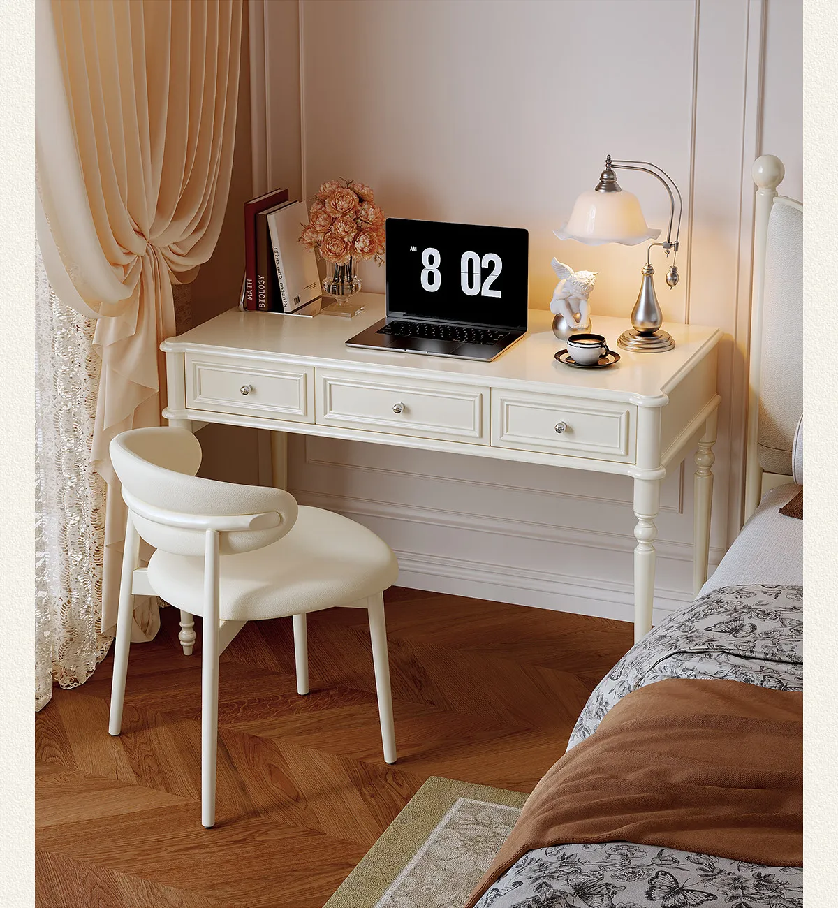French cream wind solid wood desk study table bedroom advanced induction computer desk small apartment 2025 new