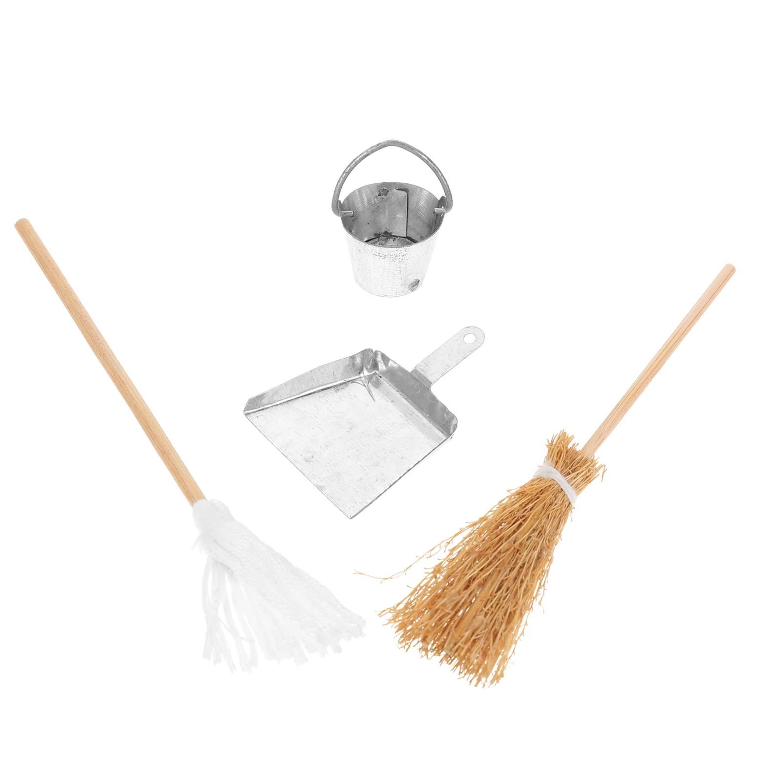 Miniature Scene Props Ornament Bucket Mop Dustpan House Broom Simulated Dining Bulk Furniture