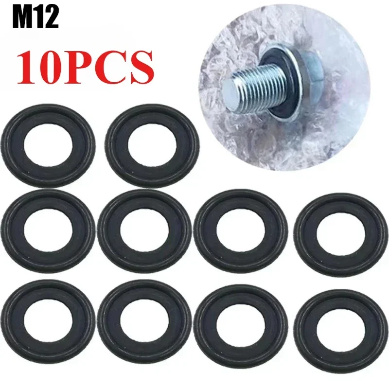 10Pcs Rubber Oil Drain Plug Gaskets M12 M14 Sealing Washers Auto Oil Pan Screw Seal Ring Replacement Accessories