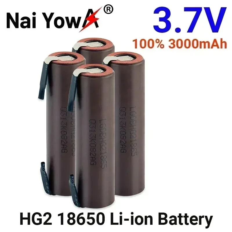 

Оригинальный аккумулятор 18650 HG2, 3000 мАч с полосками, паяные аккумуляторы для отверток, 30 А, высокий ток + никель «сделай сам», Inr18650 Hg2