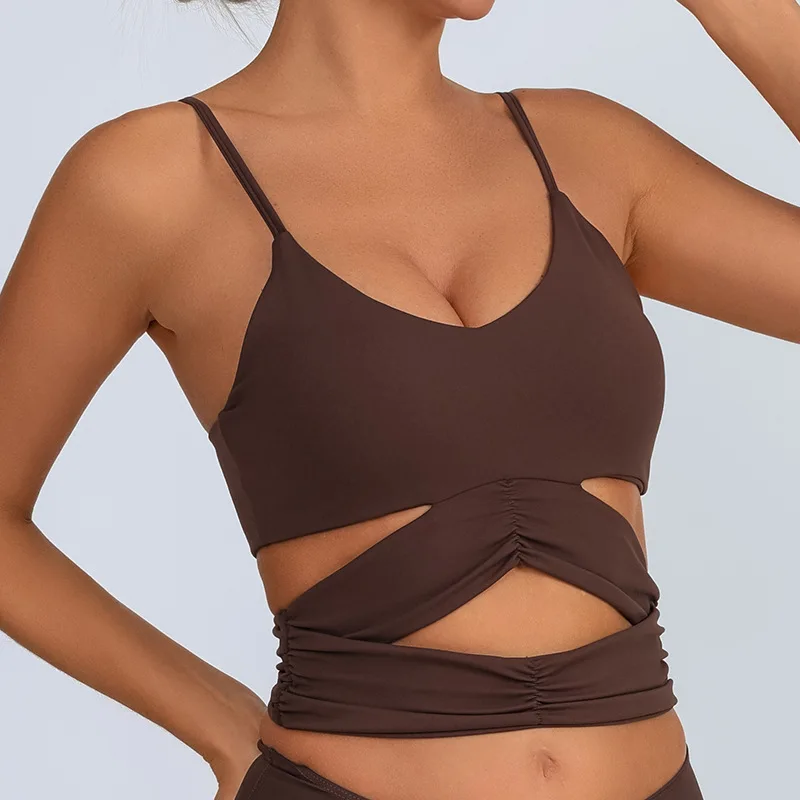

Yoga vest women's chest pad hollow intersect design tank top quick-drying sports fitness top sports bra camisole shirts