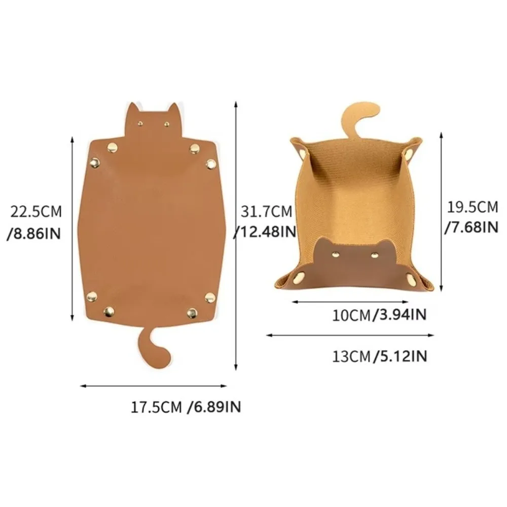 PU Leather Hexagonal Dice Tray Folding Function Cute Cat Shape Key Storage Tray Game Accessories Storage Box For RPG DnD Game