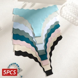 5PCS/Set Ice Silk Panties Ultra Thin Seamless G-String Thongs for Women Sexy Low Rise Underwear Female Solid Color Lingerie S-XL