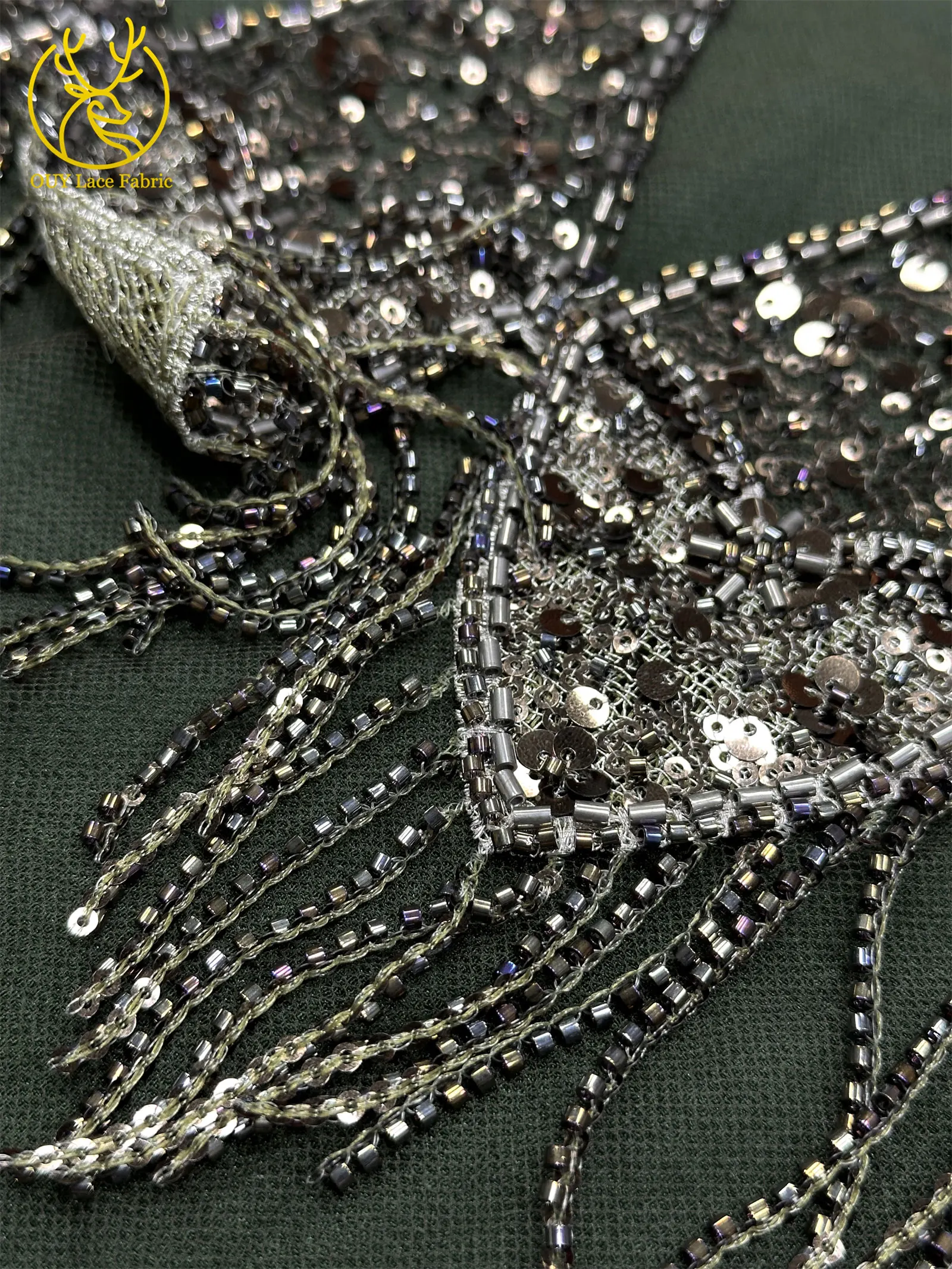 Afrikanischer Hochwertiger 3D-Perlen-Tüll-Stickerei-Spitzenstoff Französische Pailletten-Spitze Luxuriöser Nigerianischer Tüll Hochwertiger Hochzeitskleid-Stoff – Detail 6