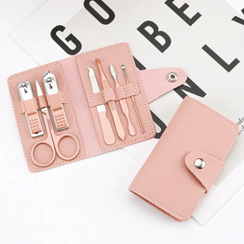 Nail Care 7pcs Cutter Scissor Tweezer Clipper Manicure Pedicure Kit Set With Colorful PU Leather Case