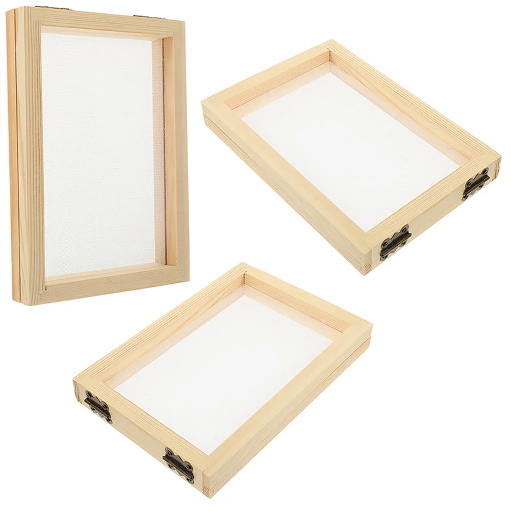 3pcs Paper Making Frame Screen DIY Wood Paper Making Papermaking Mould Crafts Handcraft Wooden Mesh Mold