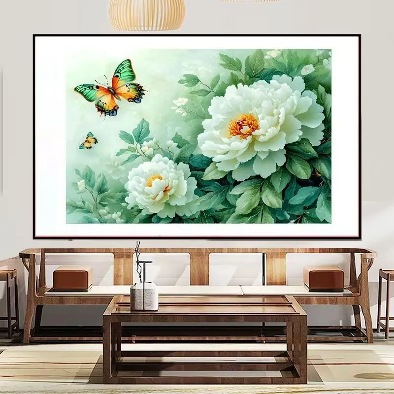 

11CT 9CT Green Peony Embroidery DIY Printed Kits Cross Stitch Cotton Needlework Sets Crafts With Needles
