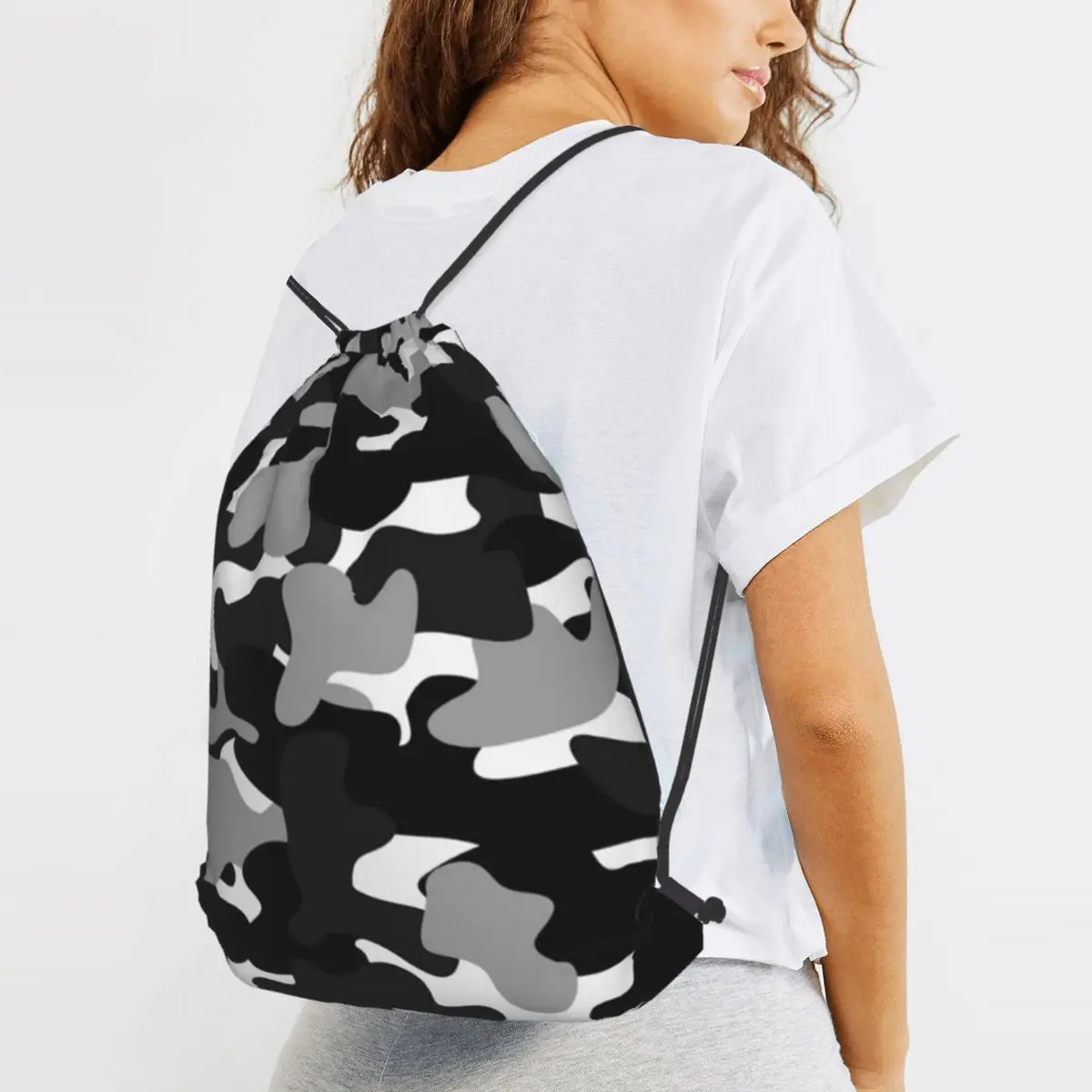 Camouflage Pattern Military Army Background Camo Backpacks Portable Drawstring Bags Sports Bag Book Bags for Man Woman Students