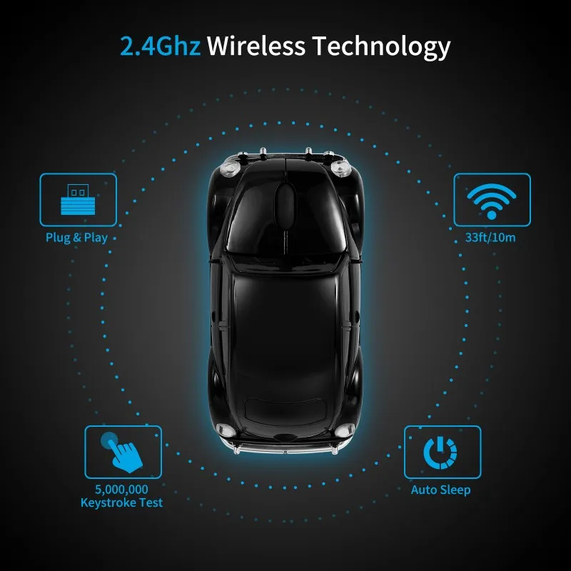 Vintage Car Wireless Mouse-2.4Ghz Optical Trackball Mouse With Adjustable DPI, Ergonomic Design Beetle-ABIU