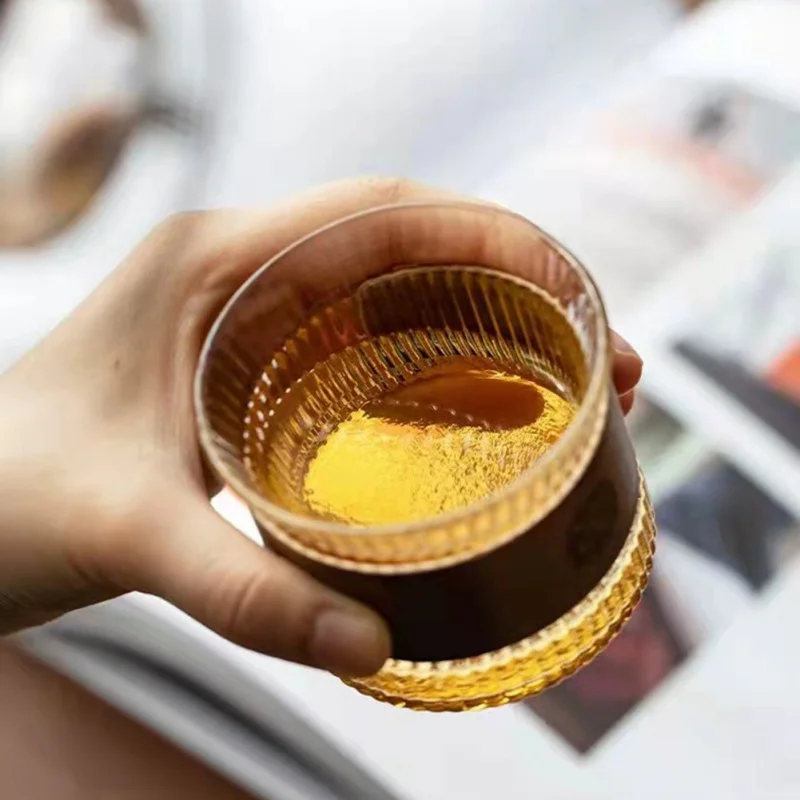 Tasse à thé en verre transparente avec boîtier en bois, tasse à saké vintage, petite tasse à thé Kung Fu, tasses à café transparentes, expresso,