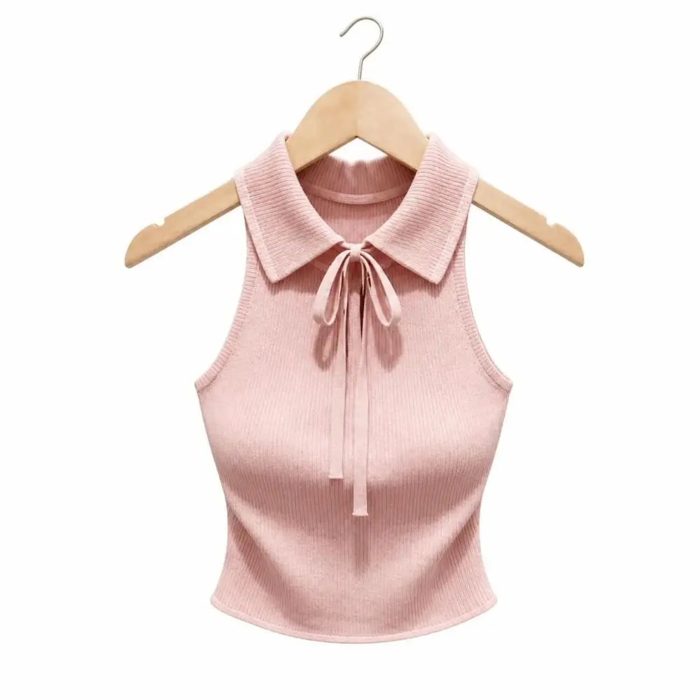 Trendy Knit Texture Knitted Vest Top Slimming Fit Summer Weight Spicy Girl Vest Halter Design Slim Base Shirt Layered Look