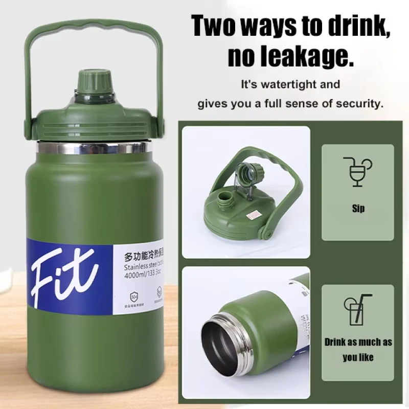 4000ml Tumbler Cup For Coffee Keep Cold Stainless Water Bottle With Straw Space Kettle American-Style Portable Outdoor Sports