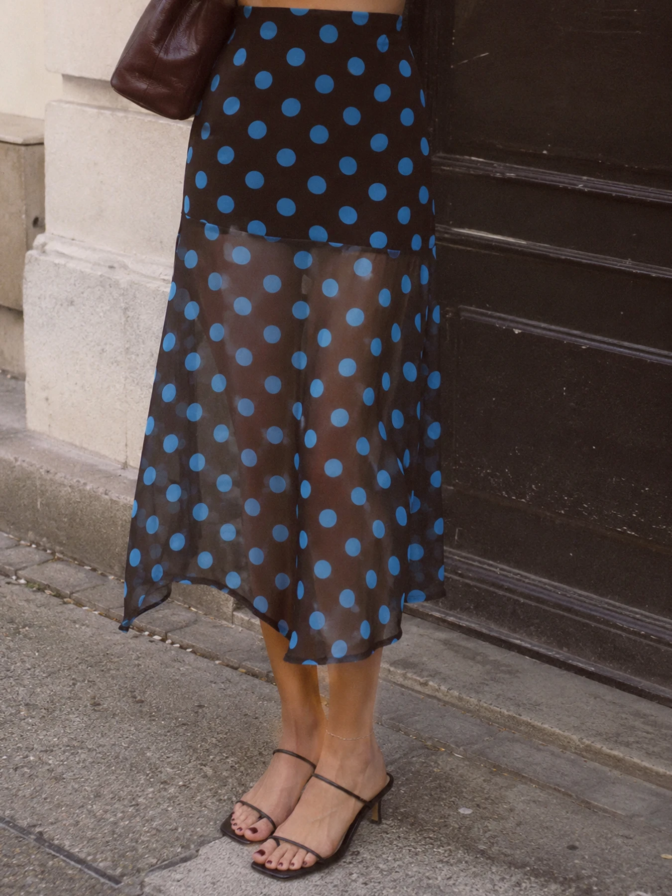 2026 Summer New French Retro Elegant Polka Dot Skirt With Transparent Mesh Splicing Irregular Hem A-Line Mid Length Skirt Trend