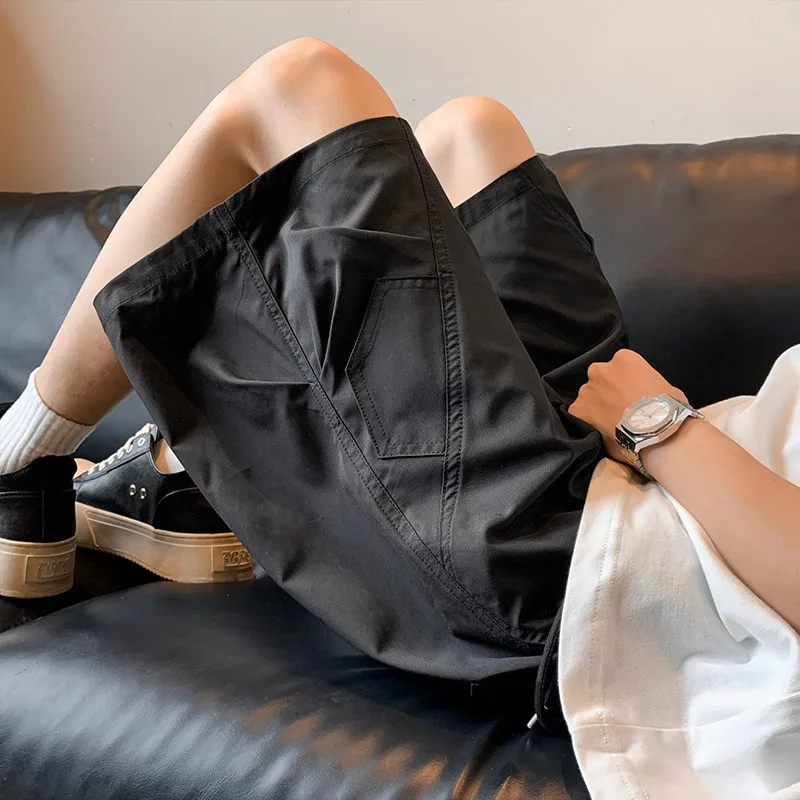 Men Lightweight Quick Dry Cargo Shorts 3D Patch Pocket Drawstring Elastic Waist Loose Knee Length Techwear Casual Half Pants