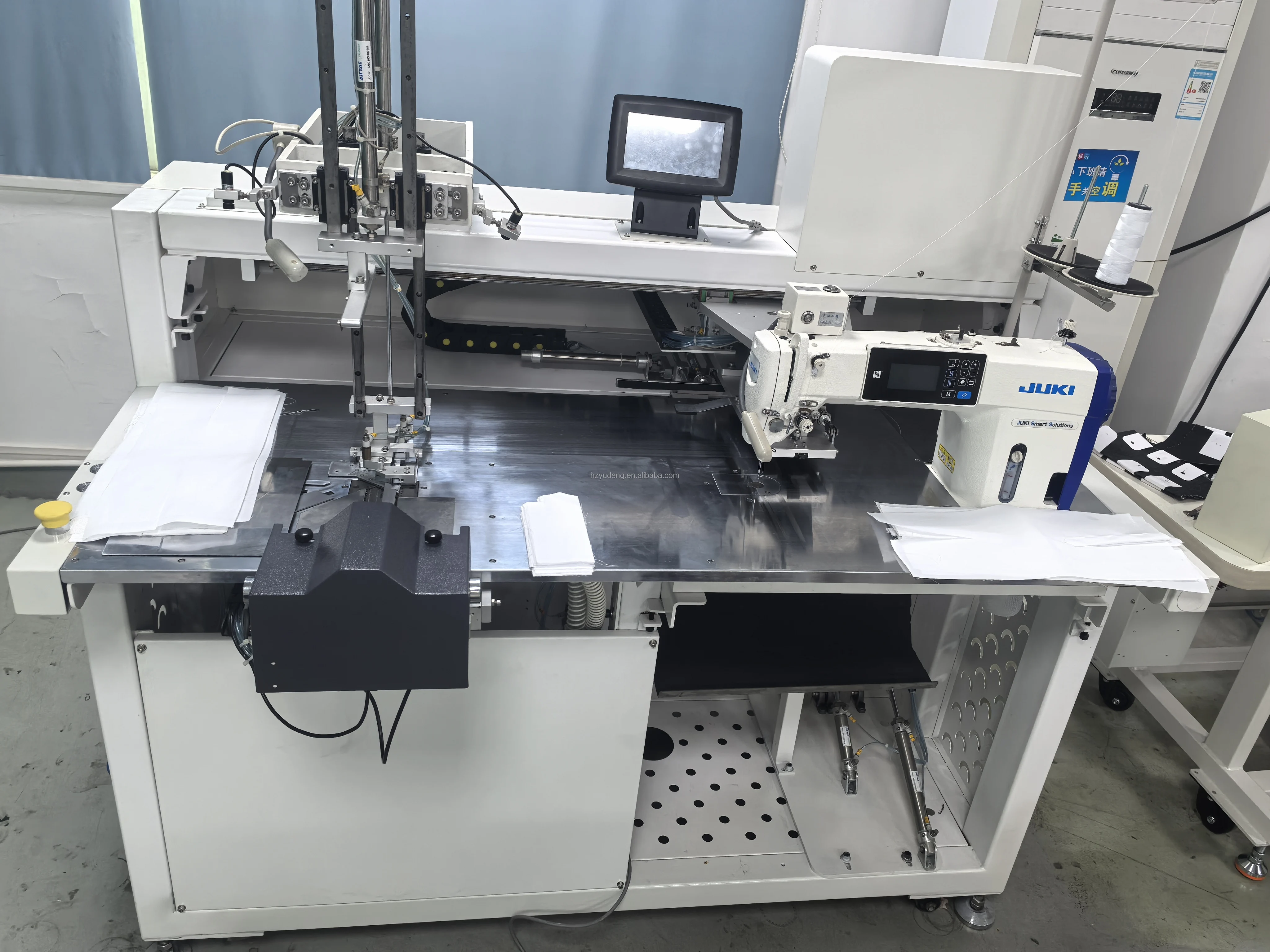 Industrial Automatic Pocket Attaching Sewing Machine for Polos & Shirts Featuring Back Mouth & Back Pocket Setter