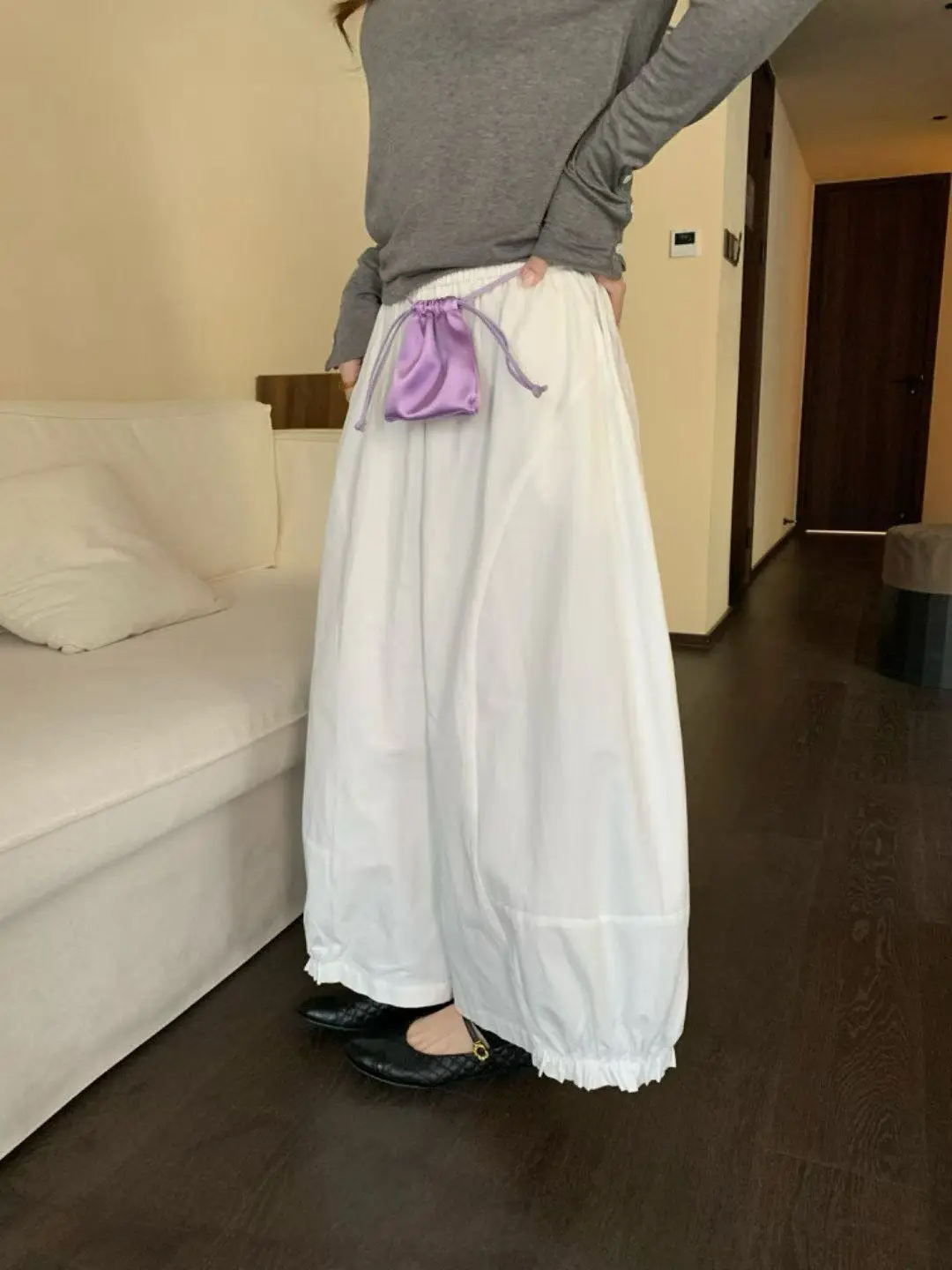 

Lilian Legacy Bone Early Spring Lazy Sle Loose Elastic Waist Flower Bud Casual Pants High Waist Straight Leg Other Material